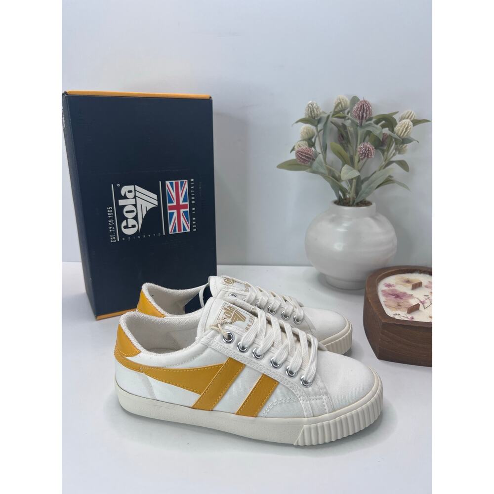 Gola Coaster Low Top Lace Up Canvas Sneaker Toe Cap Off White/Sun Women 5 NWB